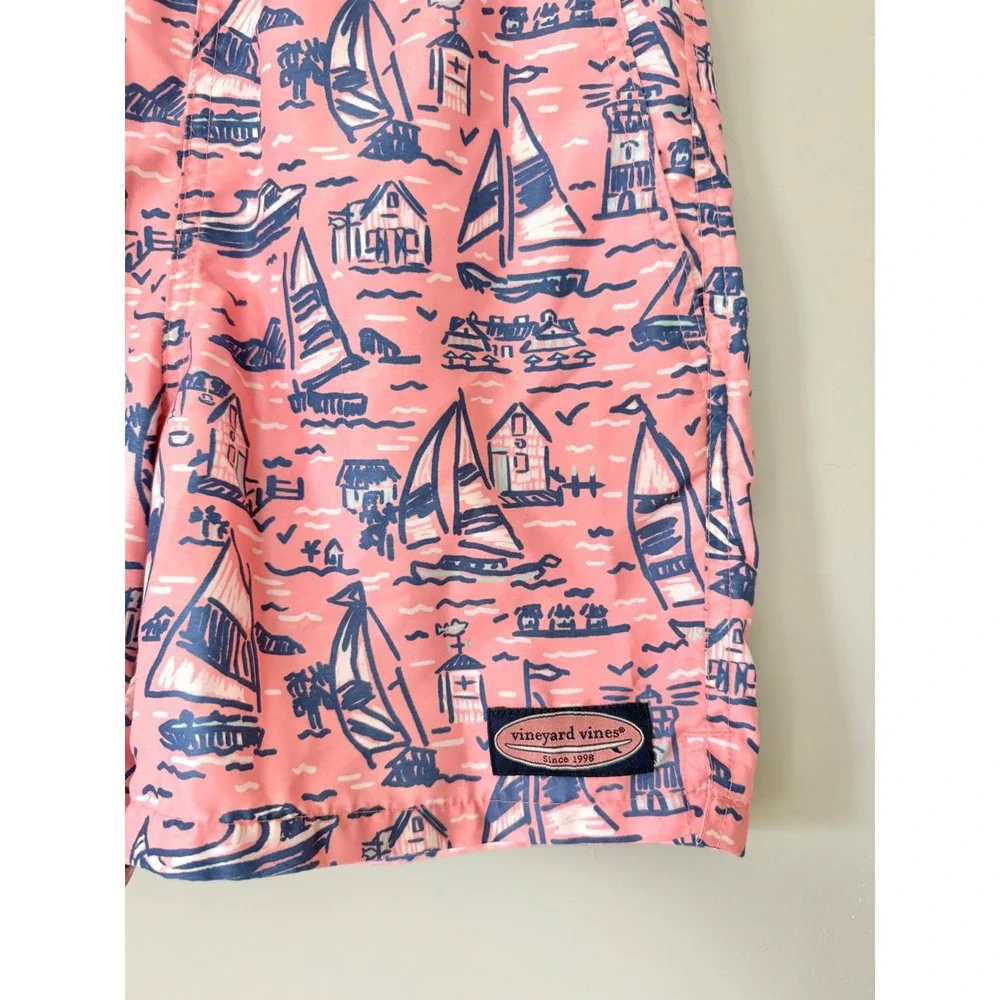 Vineyard Vines Boys' Printed Chappy Swim Trunks Bathing Suit Pink Blue S/8-10